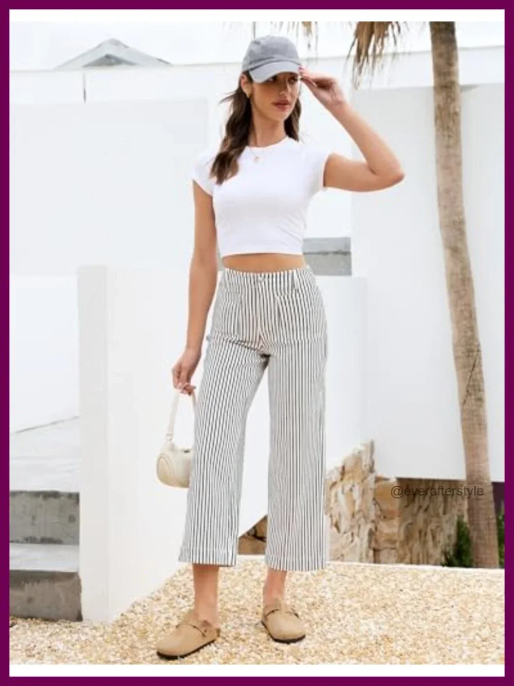 High Waisted Wide Leg Cropped Striped Stretch Denim Jeans
